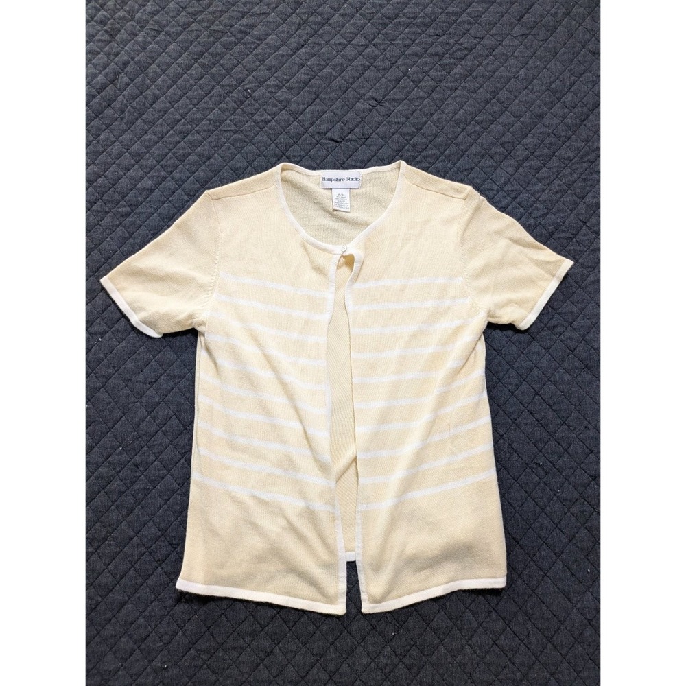 Hampshire Studio Cardigan Sweater Womens PS Petite Small Yellow Striped Short